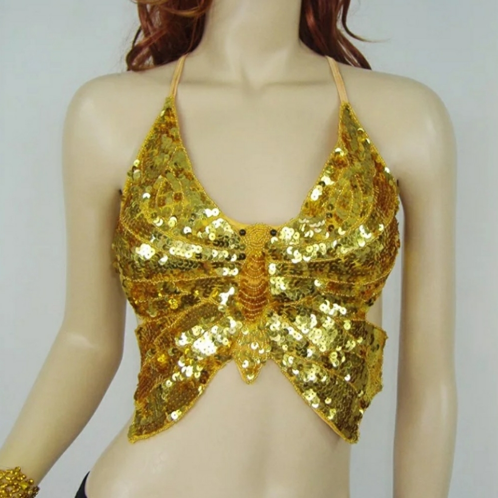 Gold sequin butterfly top